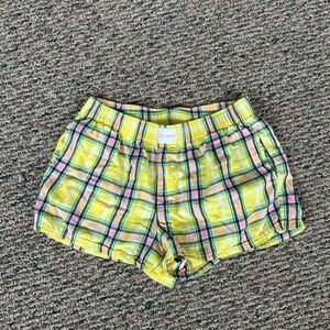 Jones New York Yellow Plaid Athletic Shorts with Pink and Green Stripes